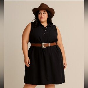 Western Style Collared Dress Black Silver Buttons